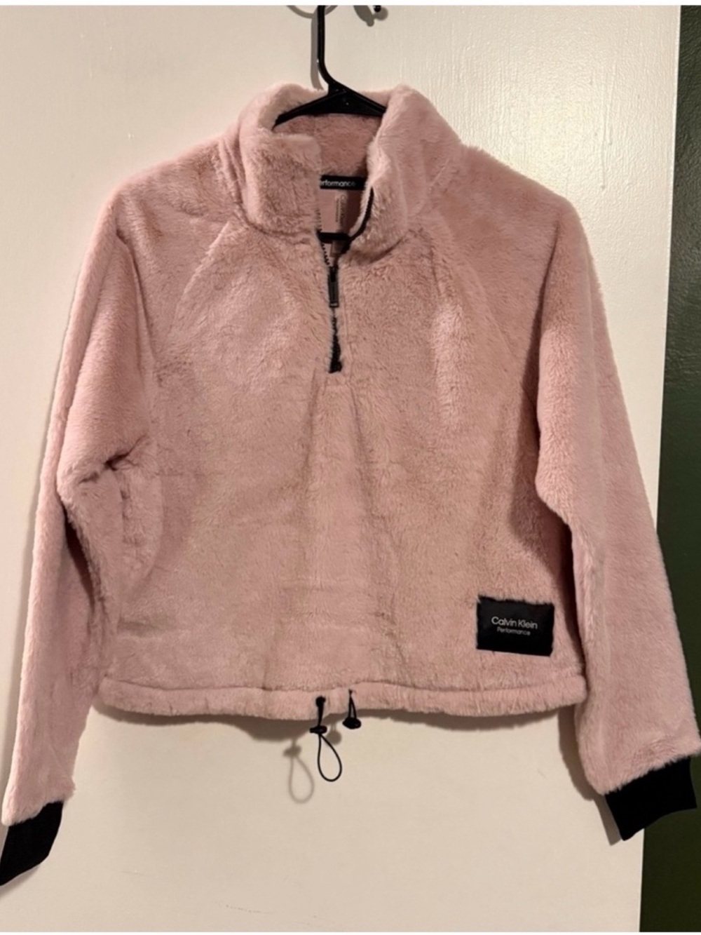 Calvin Klein performance pink fuzzy faux fur Sherpa 1/4 zip pullover size small